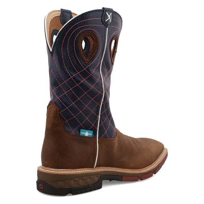 Twisted X Women's Brown and Navy with Cross Embroidery CellStretch Square Toe Work Boot