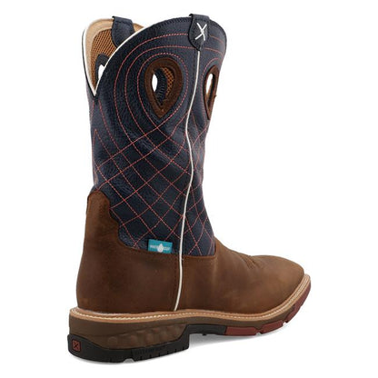 Twisted X Women's Brown and Navy with Cross Embroidery CellStretch Square Toe Work Boot