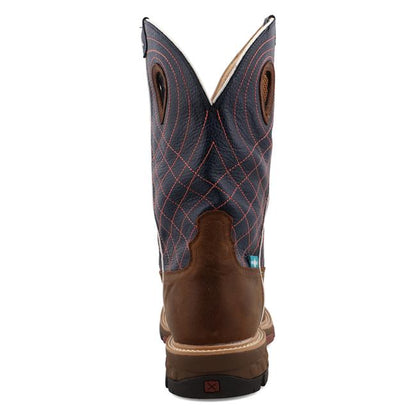 Twisted X Women's Brown and Navy with Cross Embroidery CellStretch Square Toe Work Boot