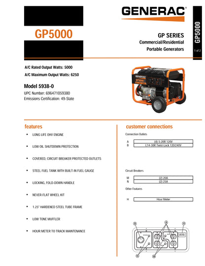 Generac 5000W Gas