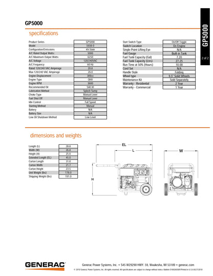 Generac 5000W Gas