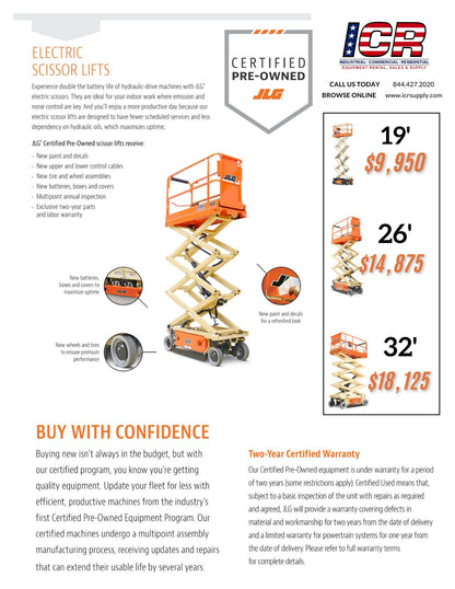 JLG Certified Pre-Owned Electric Scissor Lifts