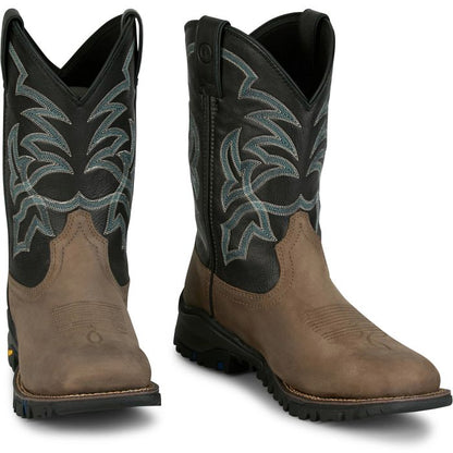 Tony Lama Men's Ash Gray and Mineral Blue Wide Square Steel Toe Work Boot