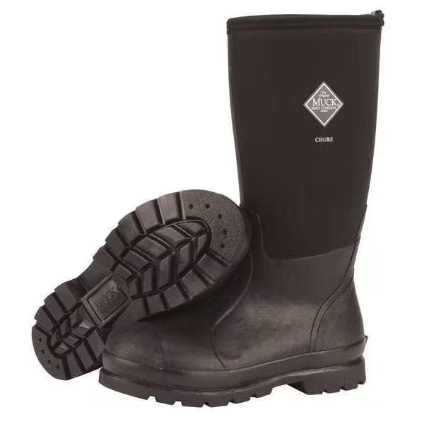 Men's Muck Chore Rubber Boot, Plain Toe, 16" Height, Black